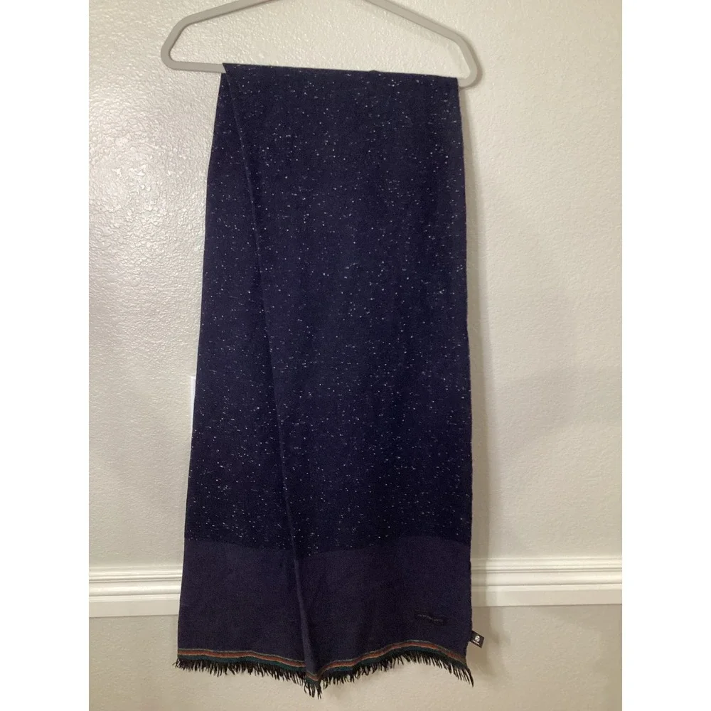 PS by Paul Smith Mens Navy Blue Speckled Wool Scarf Italy Fringe Multi Stripe